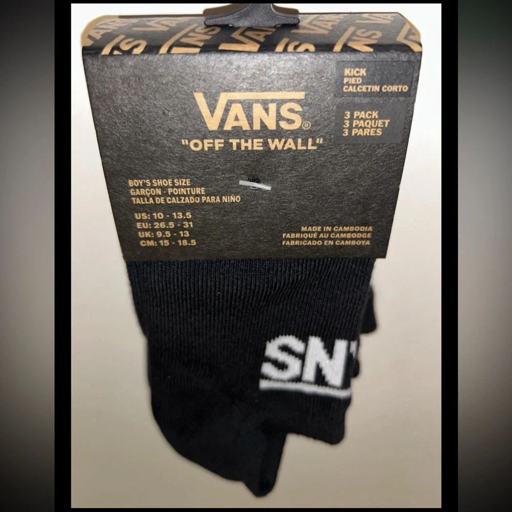 Vans Off The Wall No Show Kick Socks 3 Pair Boys 10-13.5 Black w White LogoSkate